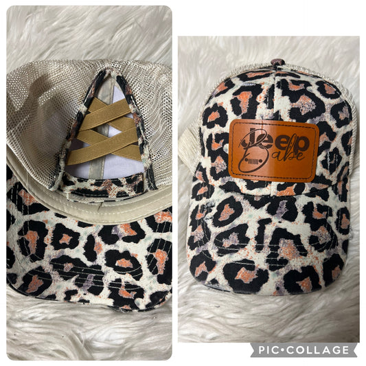 Brand new laser engrave patch hat leopard print