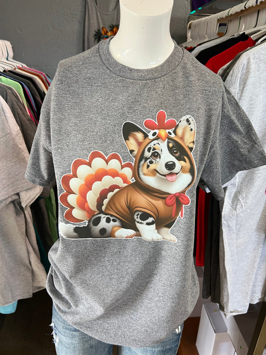 New  unisex T-shirt thanksgiving corgi Merle