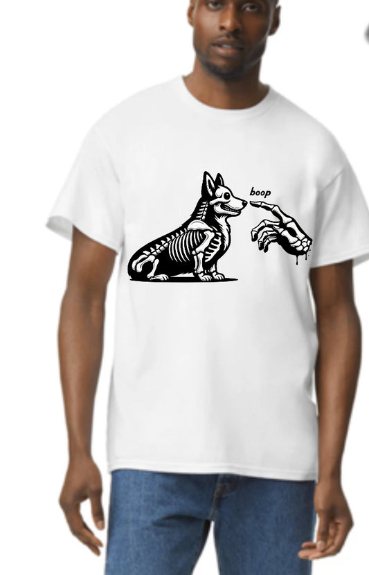 New  unisex T-shirt scary Halloween corgi  skeleton
