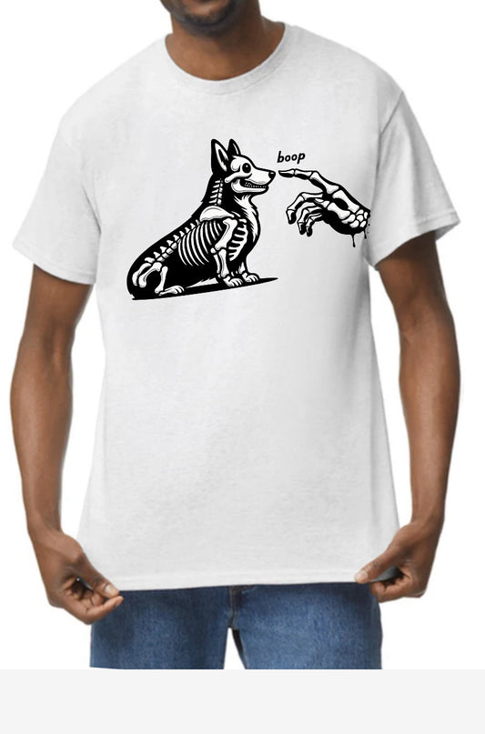 New  unisex T-shirt scary Halloween corgi  skeleton ash gray