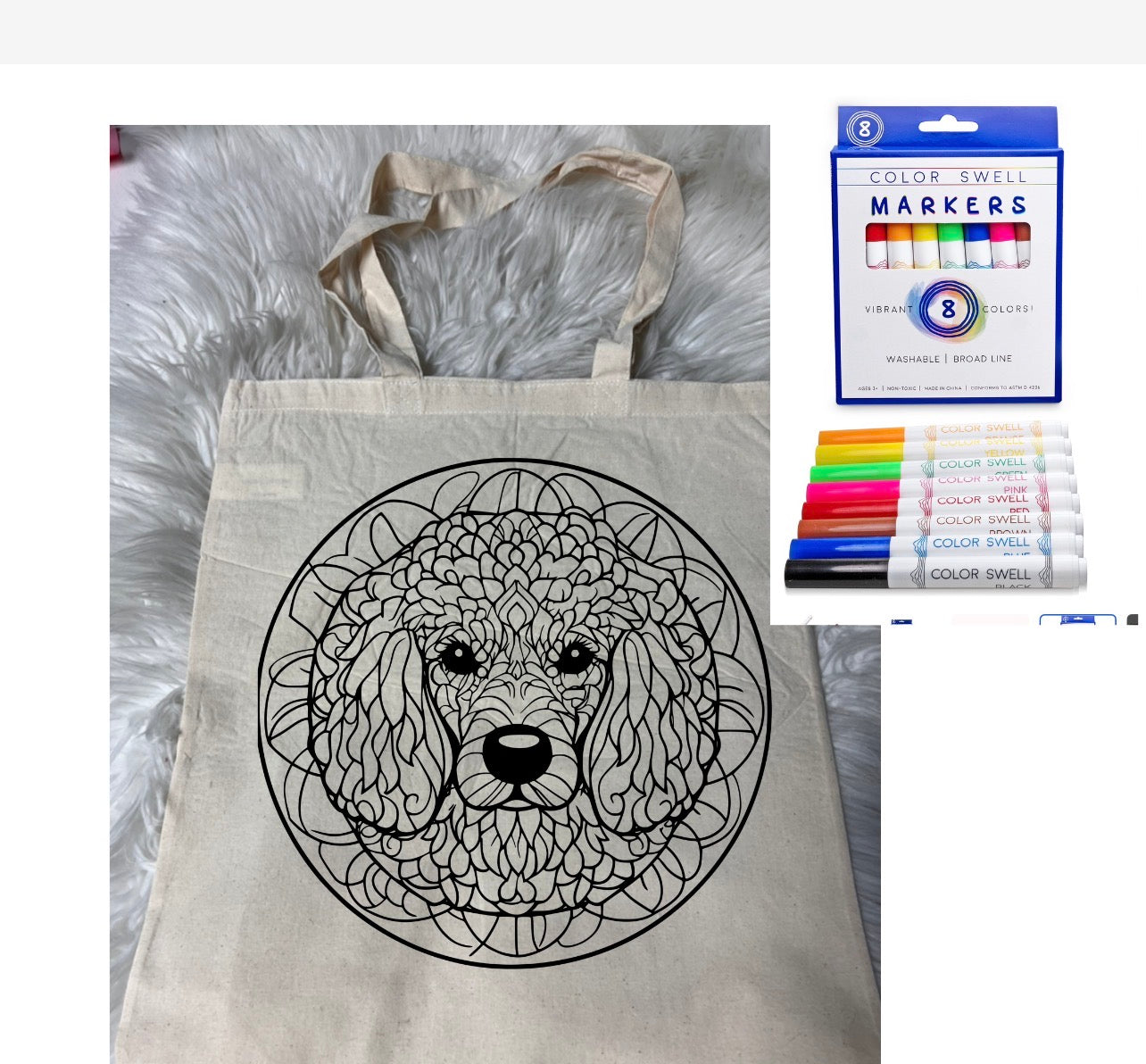 Canvas bag for drawing comes with a pack of markers dog