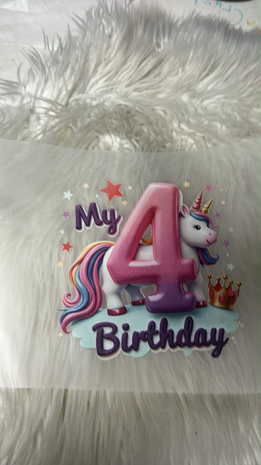 New  DTF 4th birthday girl unicorn