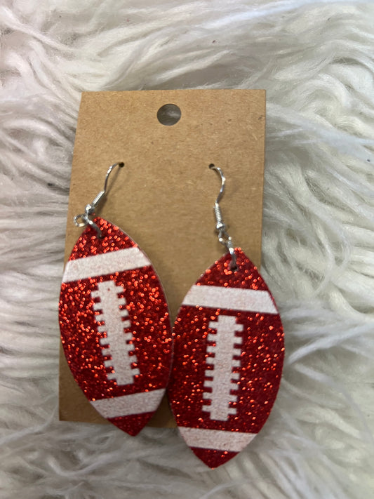 New glitter, faux, leather football earrings red