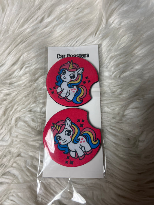 Hot pink, unicorn car coasters