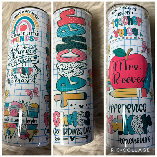 Custom 20 ounce metal Tumblr teacher