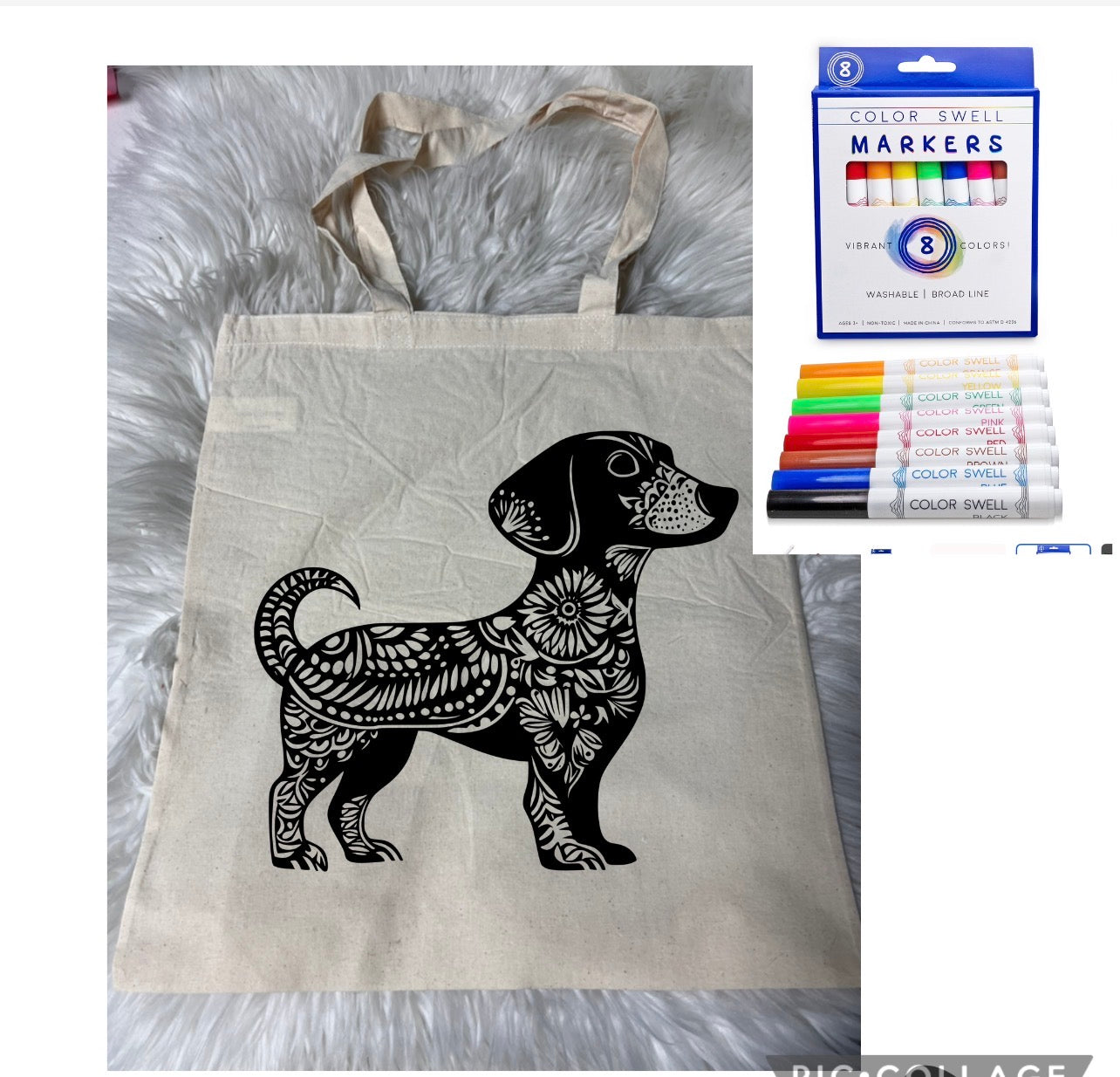 Canvas bag for drawing comes with a pack of markers dog