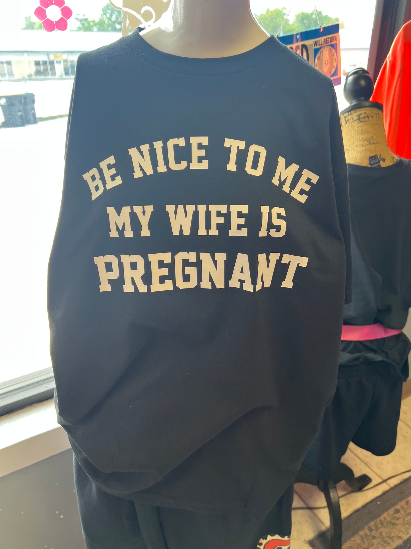 New unisex black be nice to me. My wife is pregnant. ￼