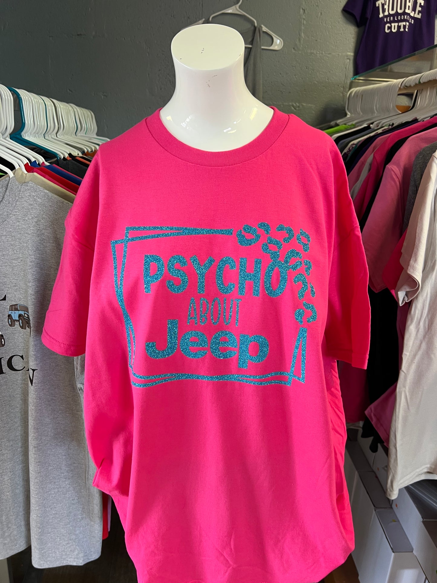 New Gilden unisex shirt hot pink blue glitter