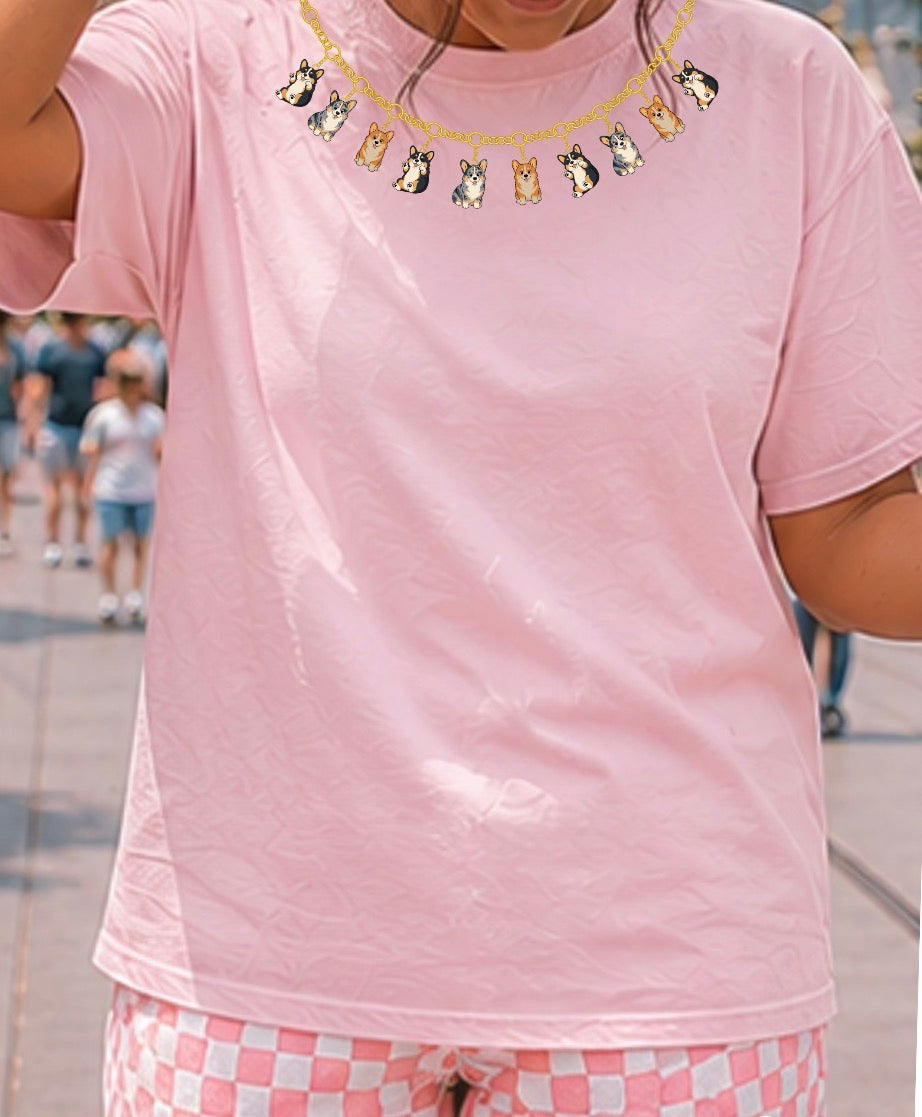 light pink unisex corgi top charm necklace