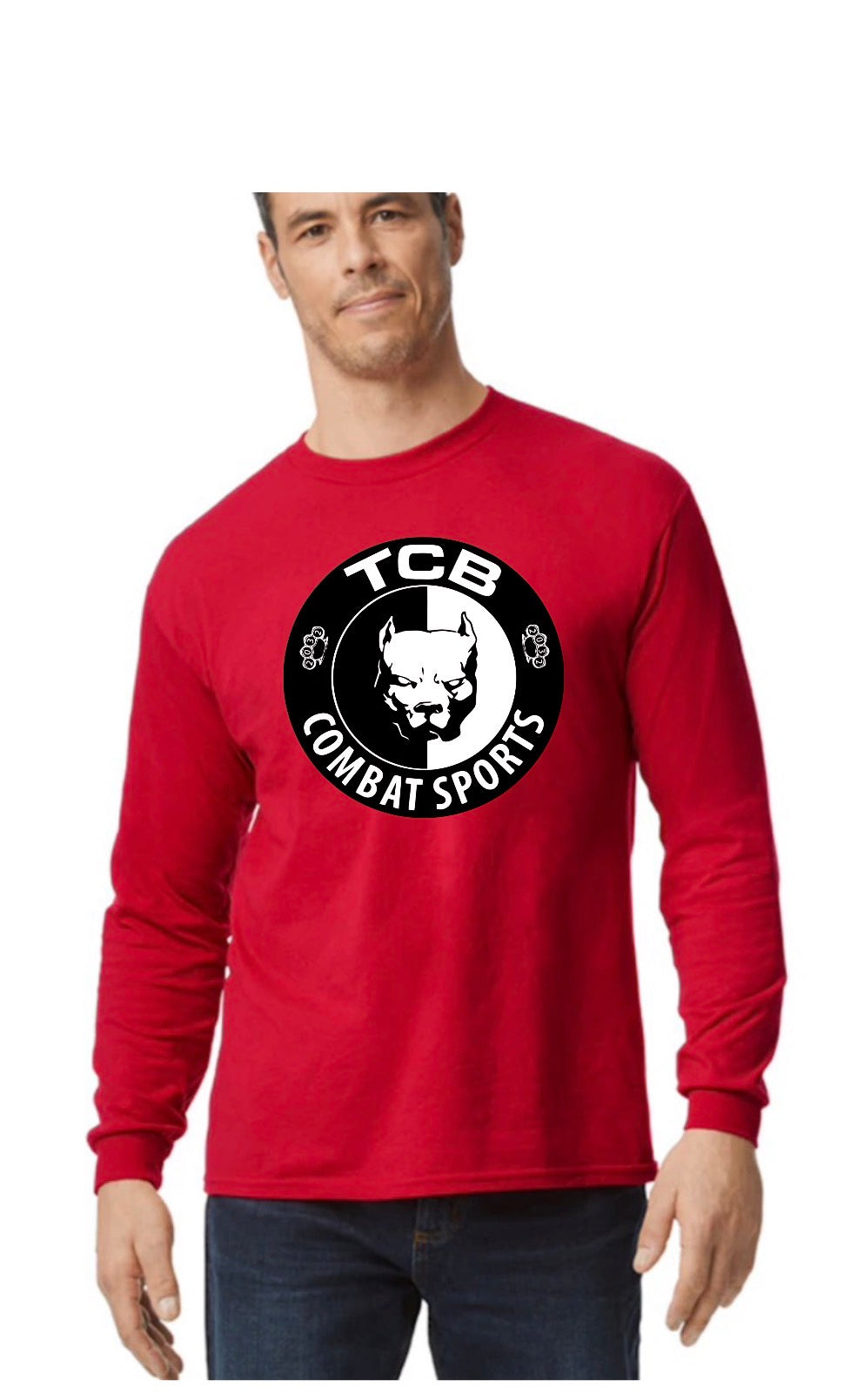 Red TCB unisex Gilden adult long sleeve T-shirts
