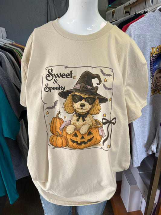 New  unisex T-shirt scary Halloween, sweet and spooky doodle poodle