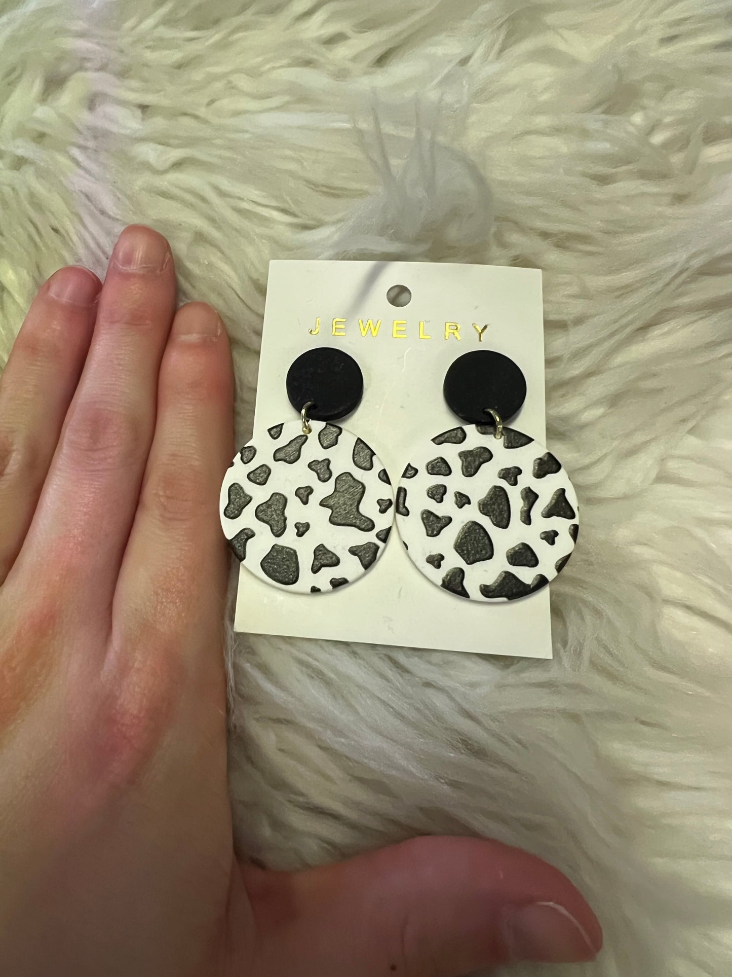 New circle cow print dangle studs