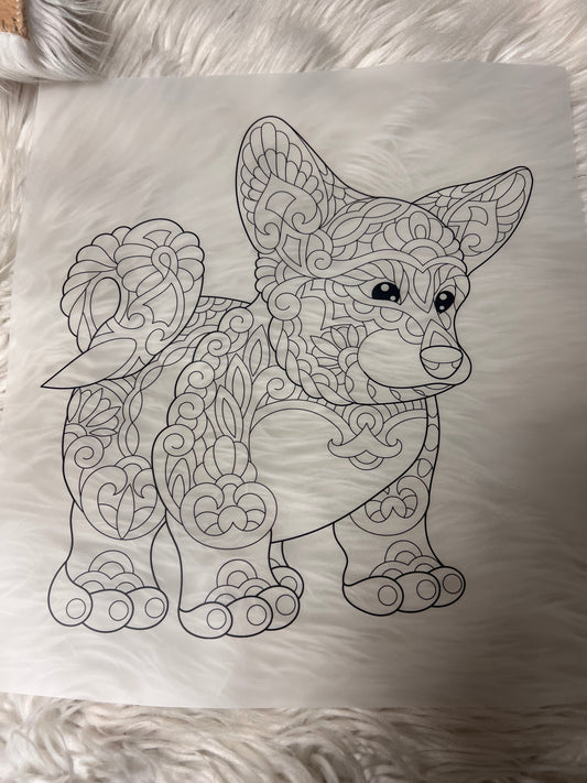 New DTF corgi with a tag