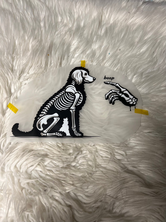 New DTF Halloween scary golden doodle skeleton