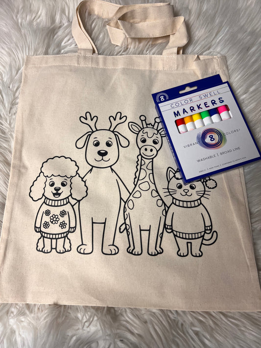 Canvas bag for drawing comes with a pack of markers ￼￼