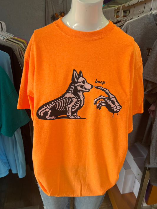 New  unisex T-shirt scary Halloween corgi  skeleton