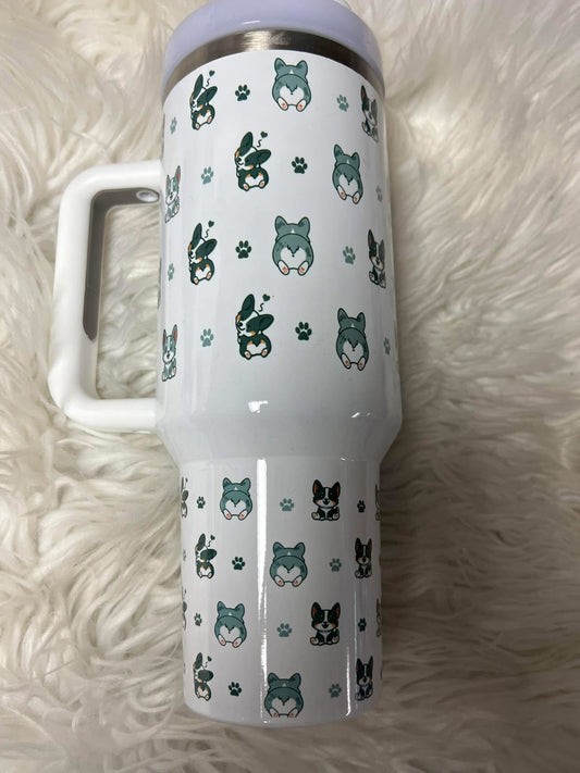 New 40 ounce stainless steel Tumblr with handle corgi merle and Triblend with plastic draw