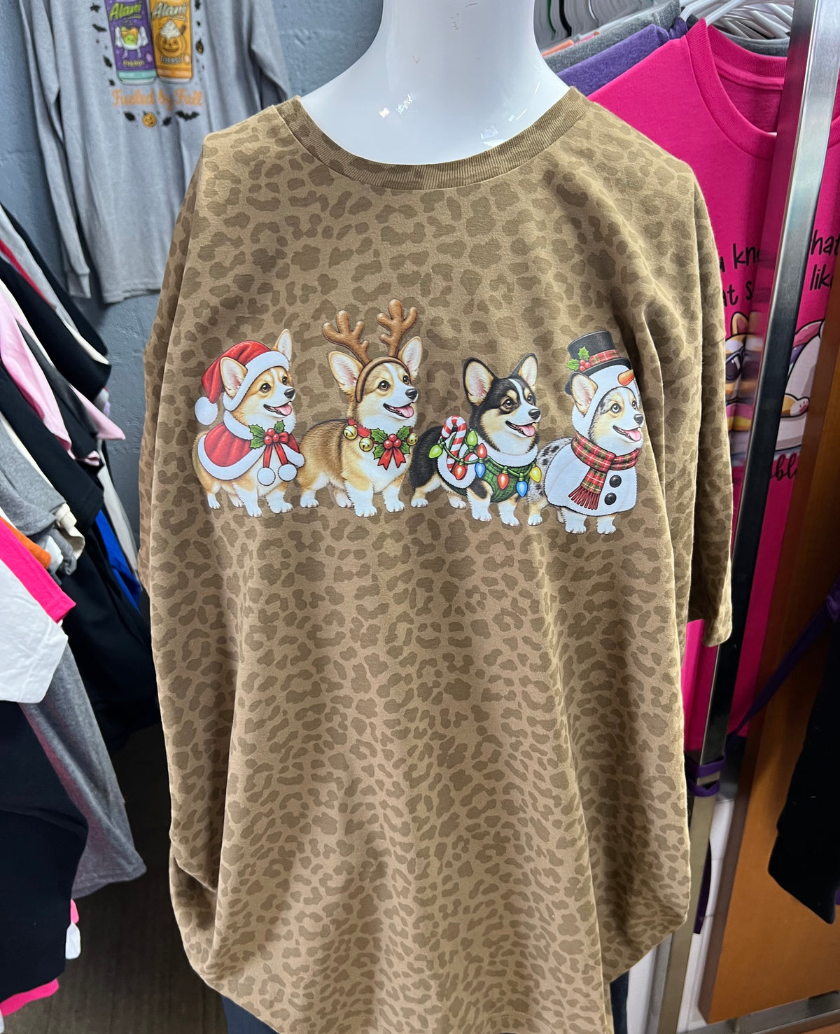 New unisex leopard shirt corgi Christmas
