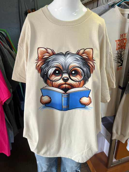 New  unisex T-shirt Yorkie holding a book
