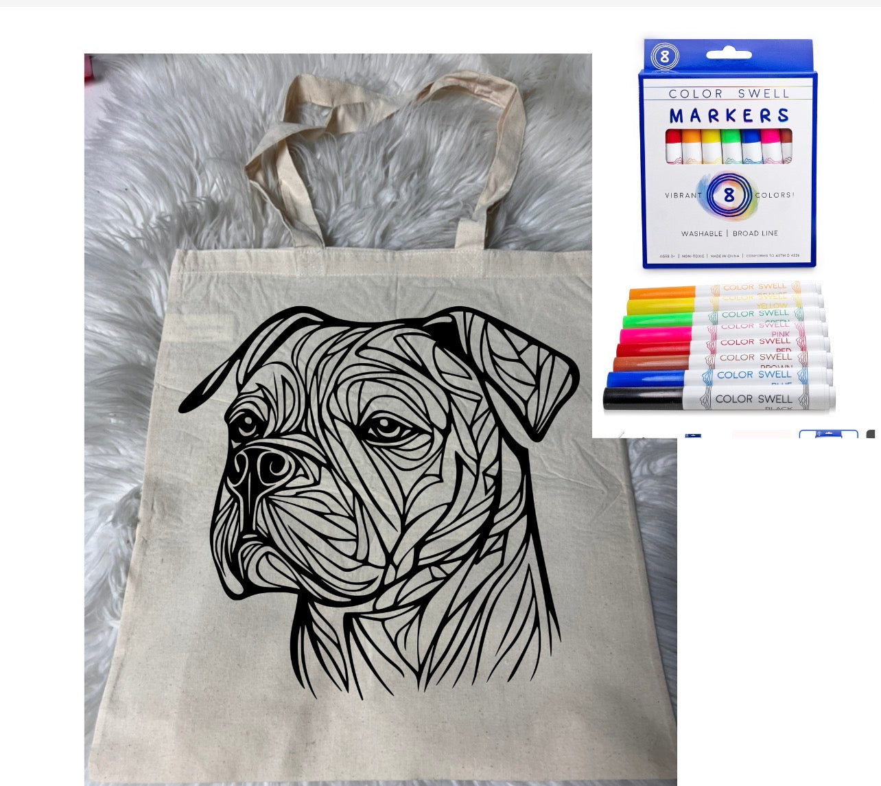 Canvas bag for drawing comes with a pack of markers dog