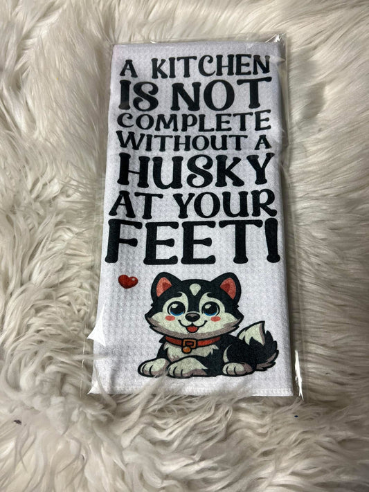 Decorative hand towel husky