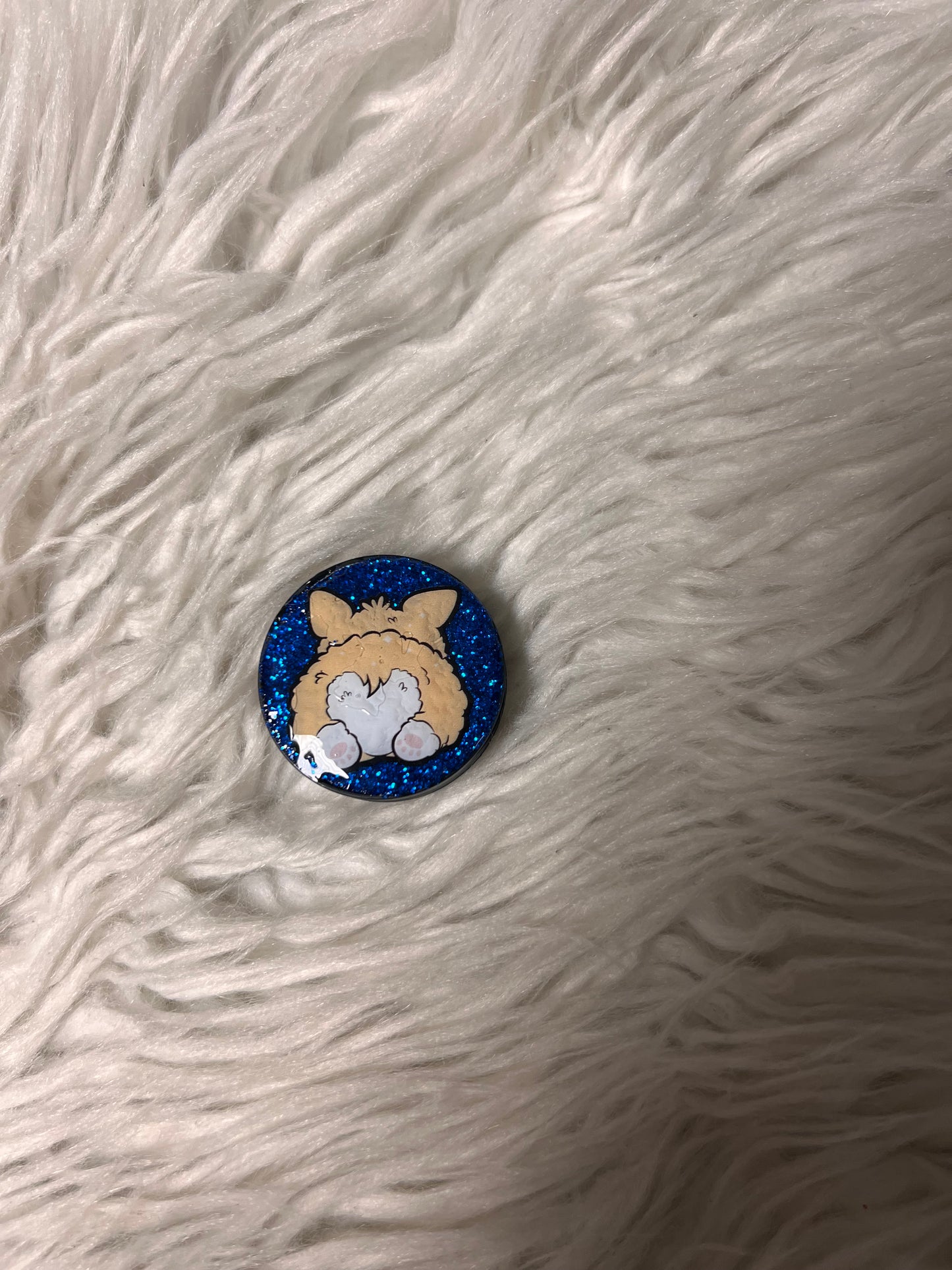Resin covered pop socket blue corgi