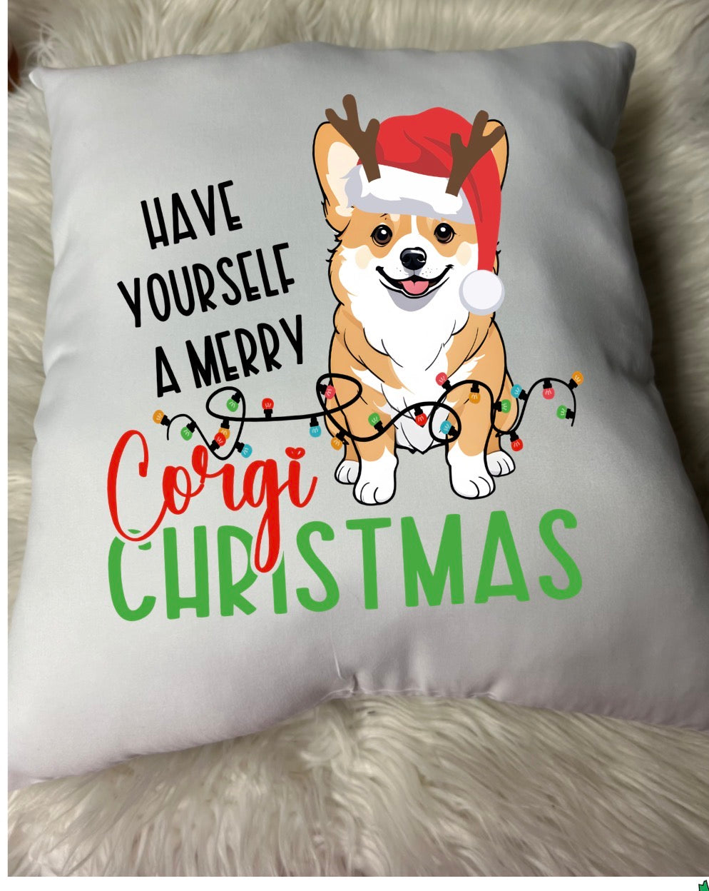 New pre-stuffed throw pillow 15.7 x 15.7 roughly Christmas corgi