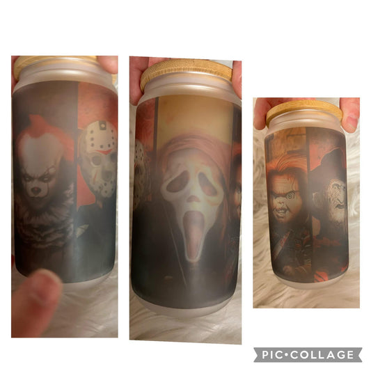 new 16 ounce glass cup with straw scary
