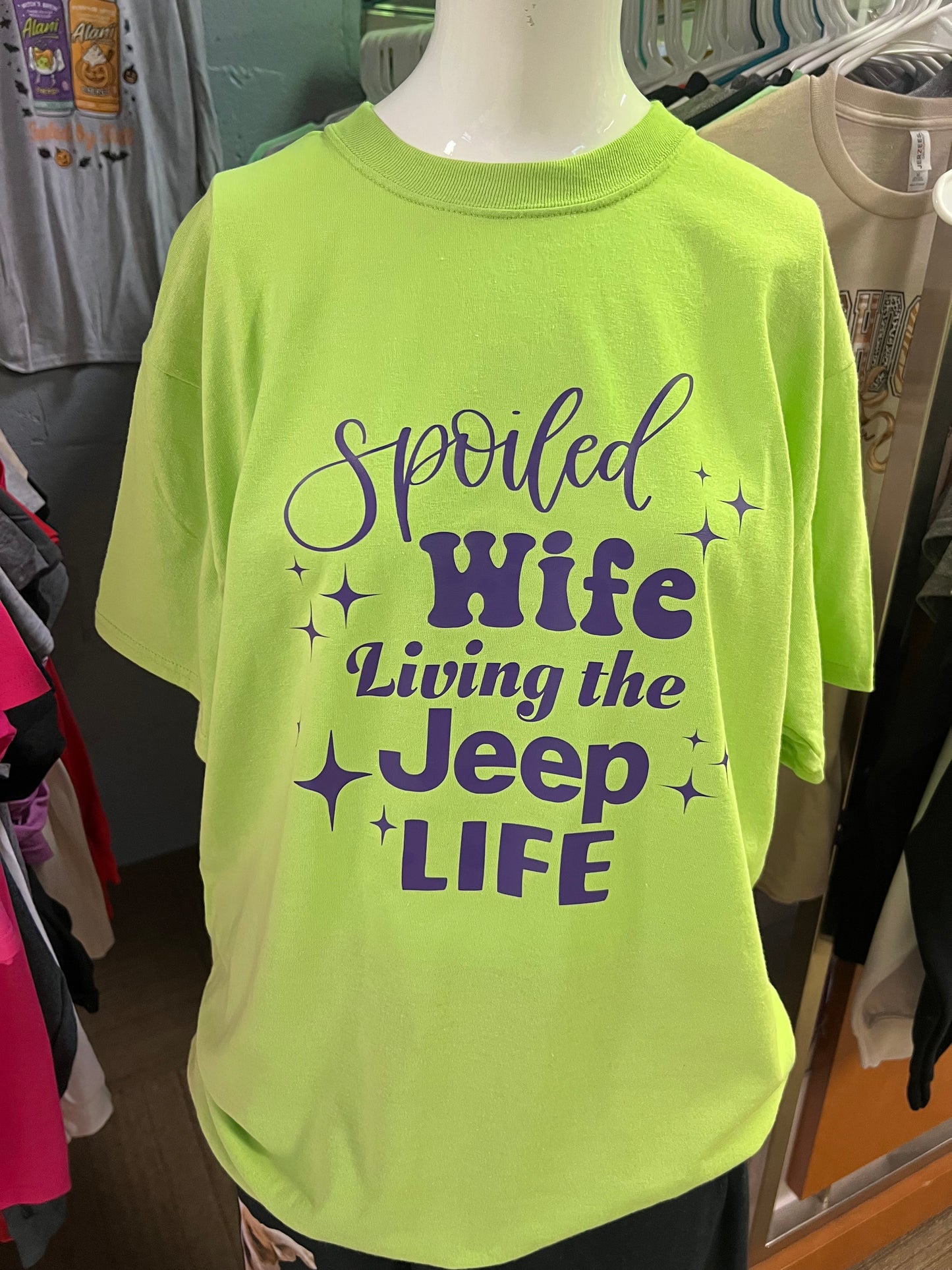 New unisex lime green with purple ￼ short sleeve T-shirt ￼