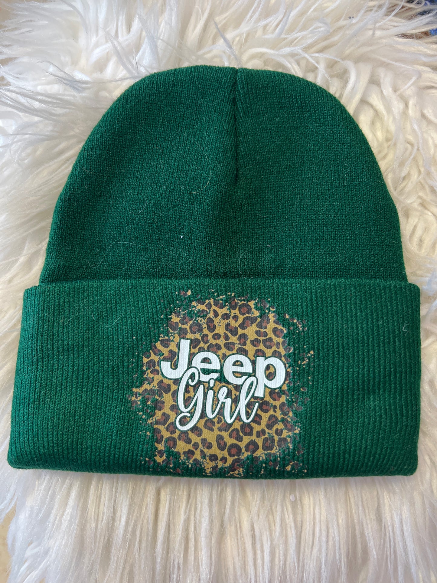 New leopard print 4 x 4 beanie green