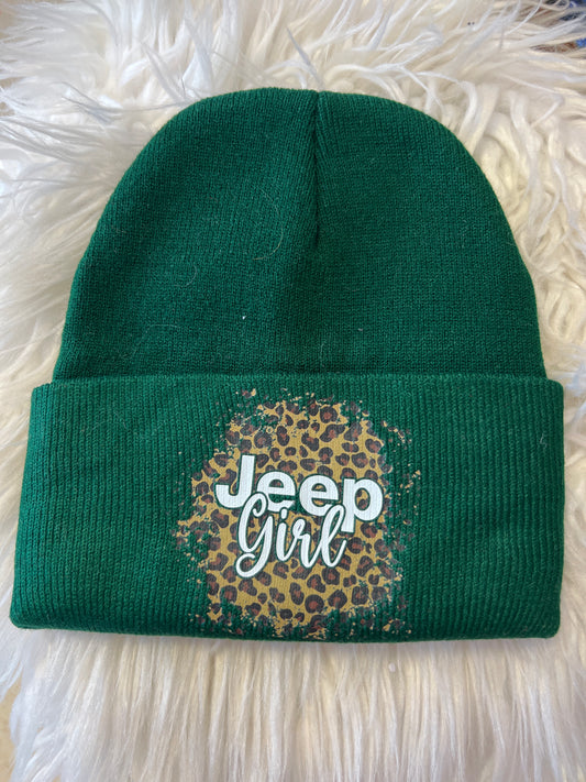 New leopard print 4 x 4 beanie green