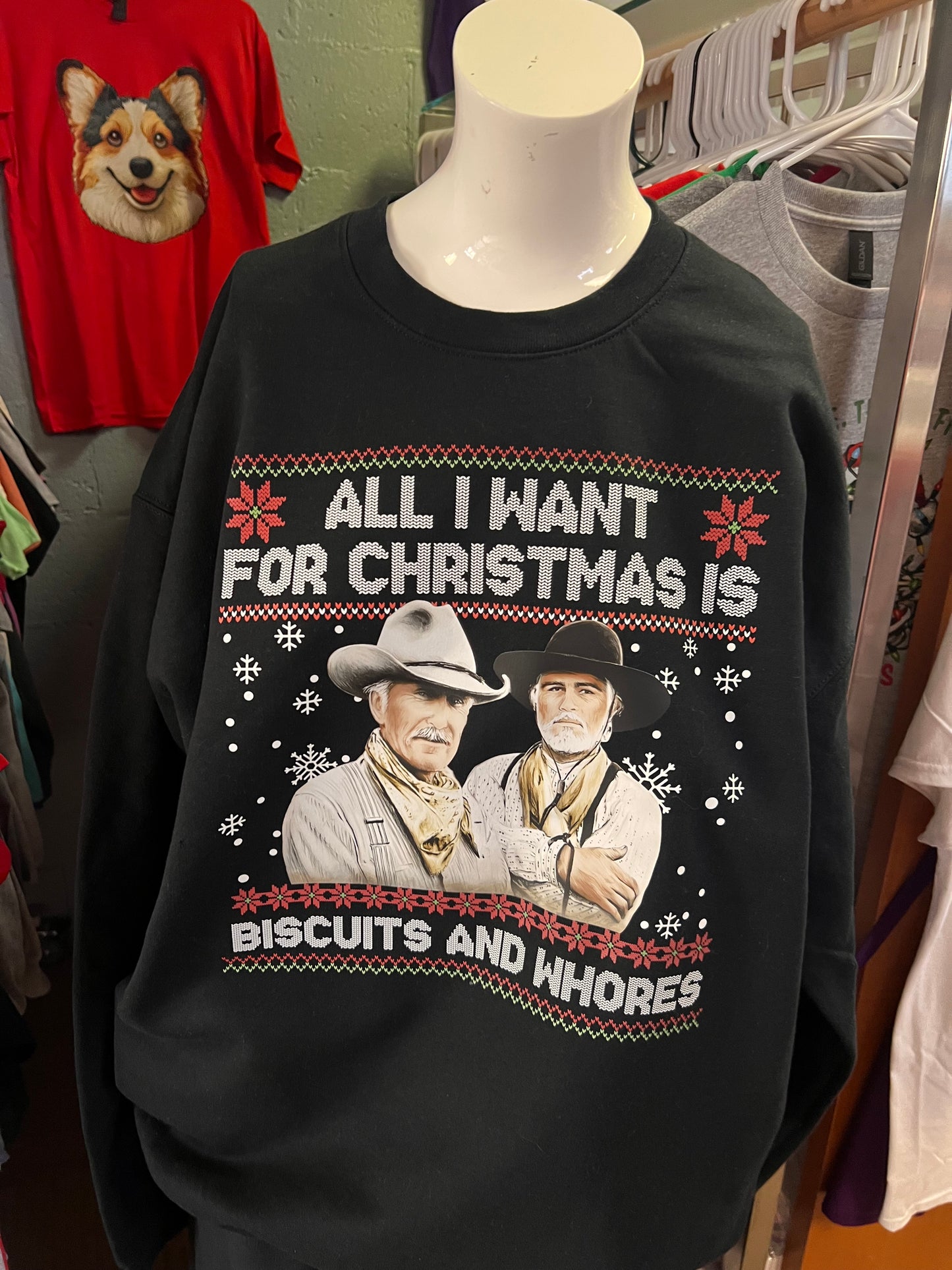 New unisex Christmas lonely Dove all I want for Christmas is biscuits and whores ￼ ￼￼