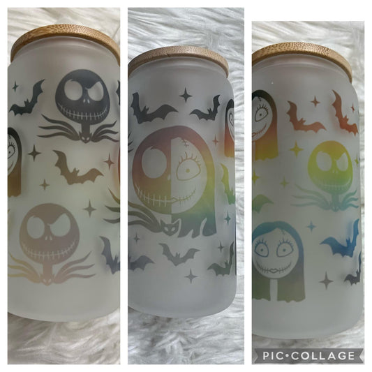 new 16 ounce glass cup with straw nightmare