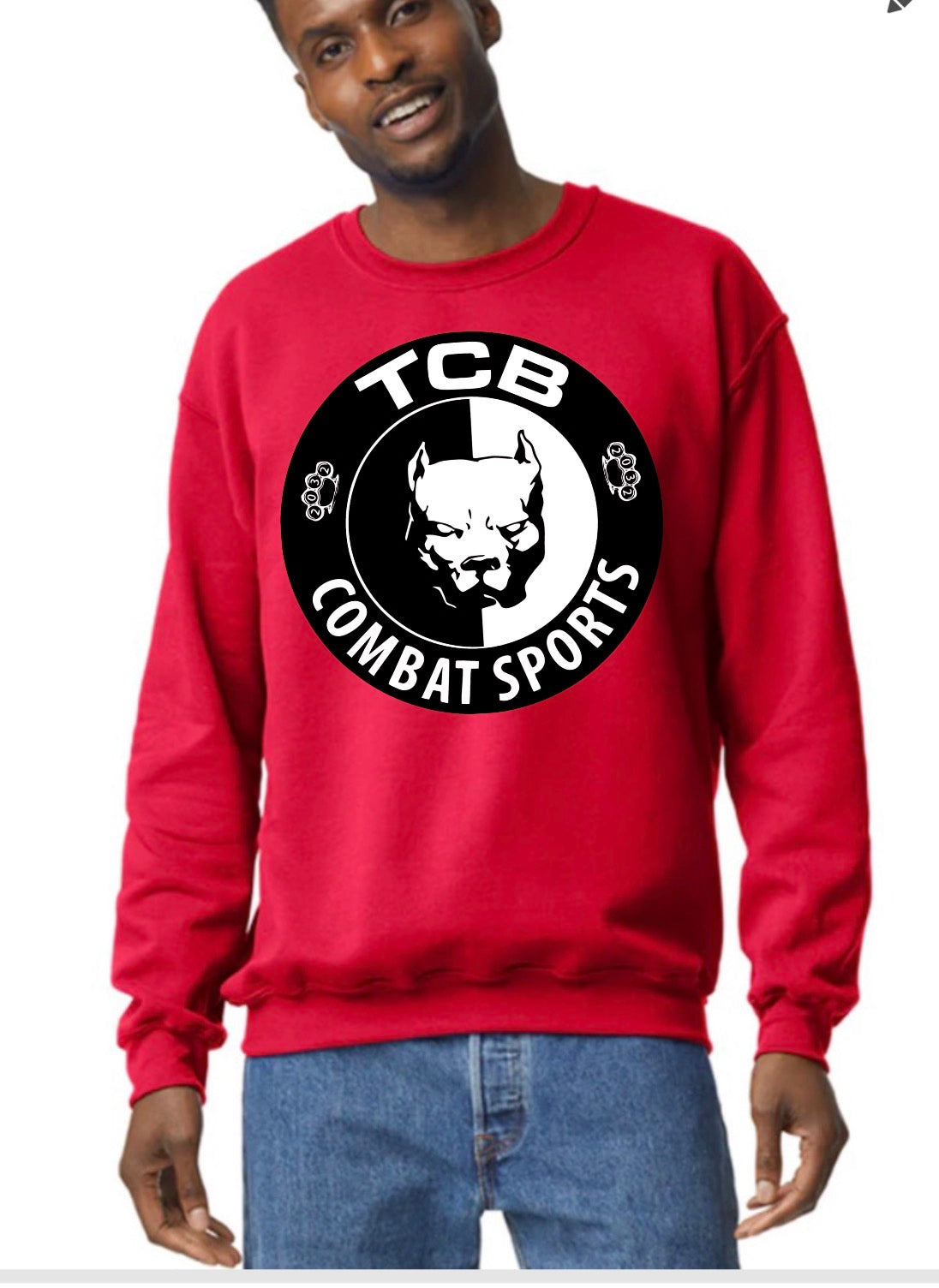 Red TCB  unisex adult, crewneck sweatshirt, Gilden