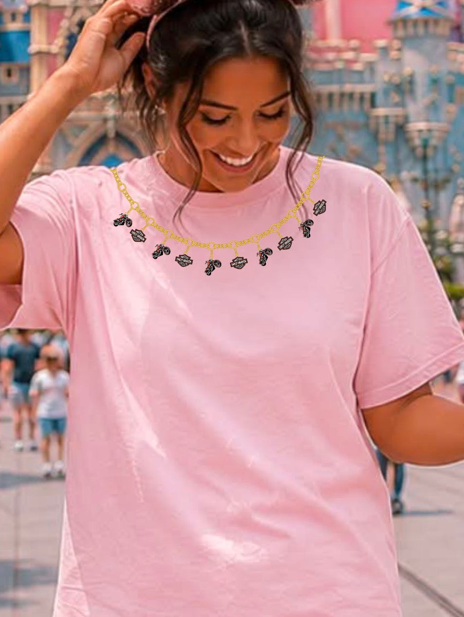 light pink unisex top charm necklace bike