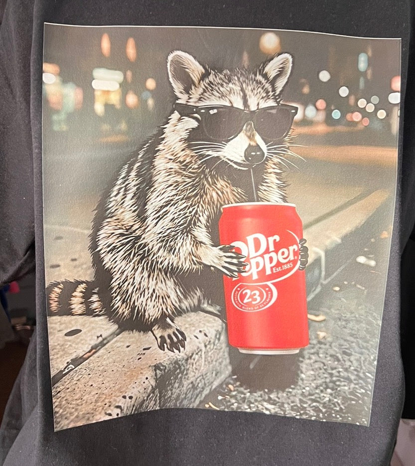 New funny DTF raccoon soda