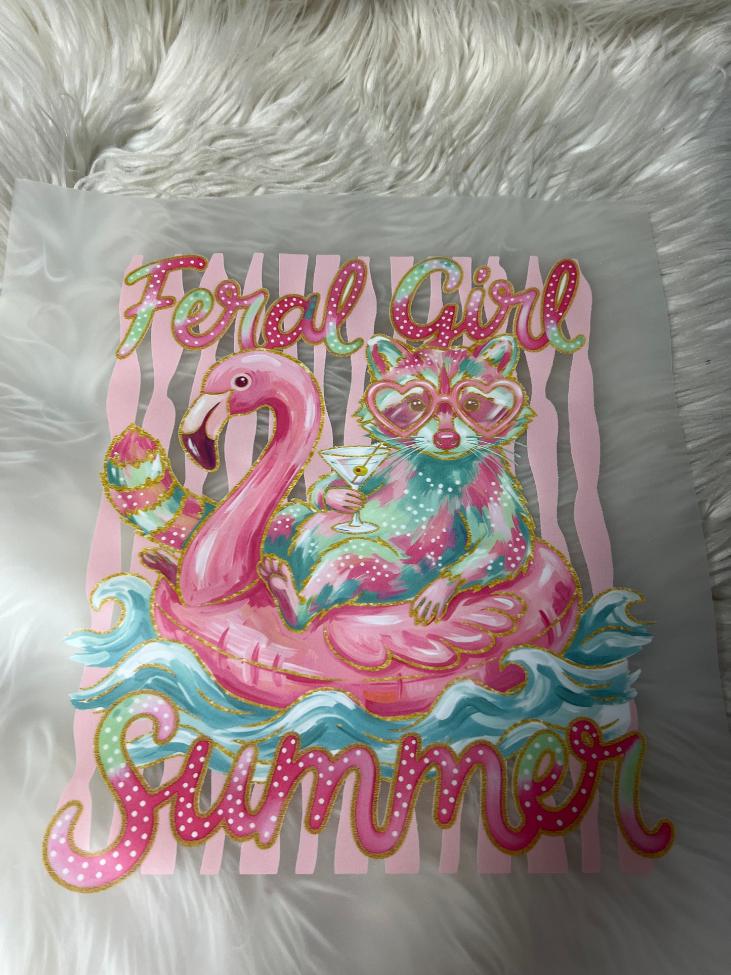 New DTF raccoon summer flamingo