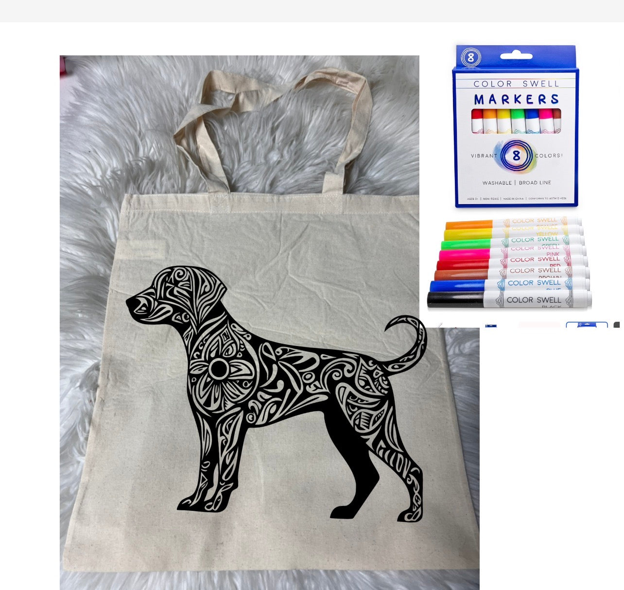 Canvas bag for drawing comes with a pack of markers dog