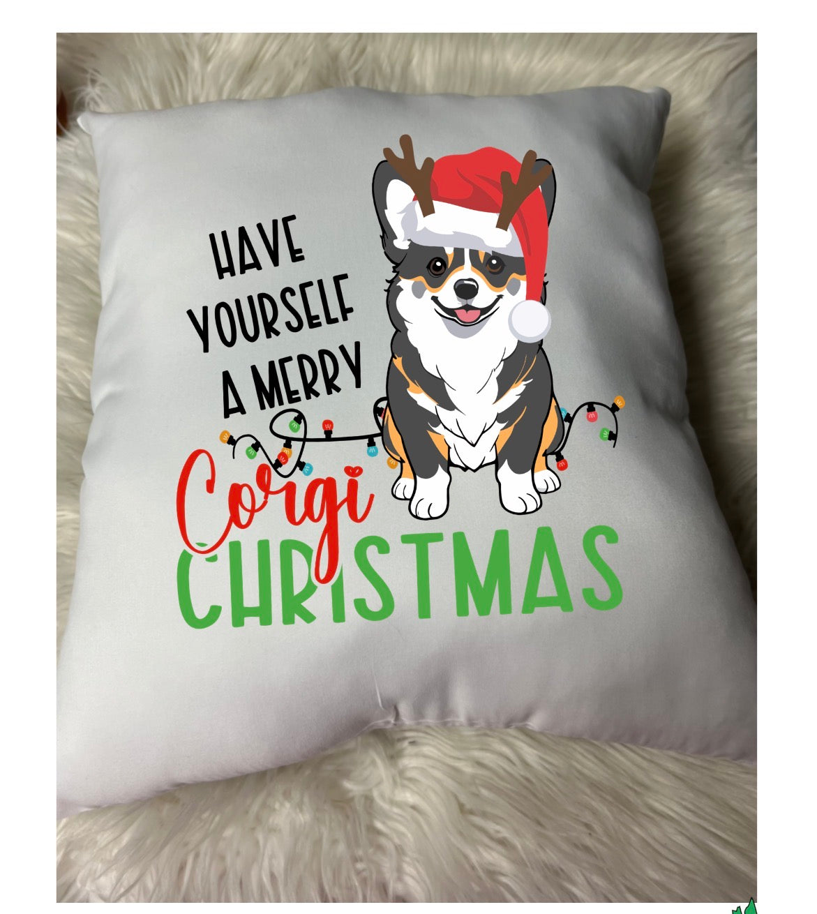 New pre-stuffed throw pillow 15.7 x 15.7 roughly Christmas corgi