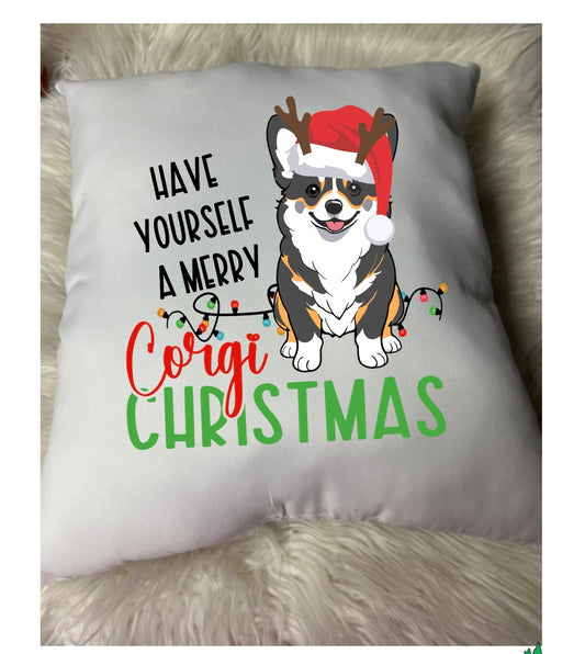 New pre-stuffed throw pillow 15.7 x 15.7 roughly Christmas corgi