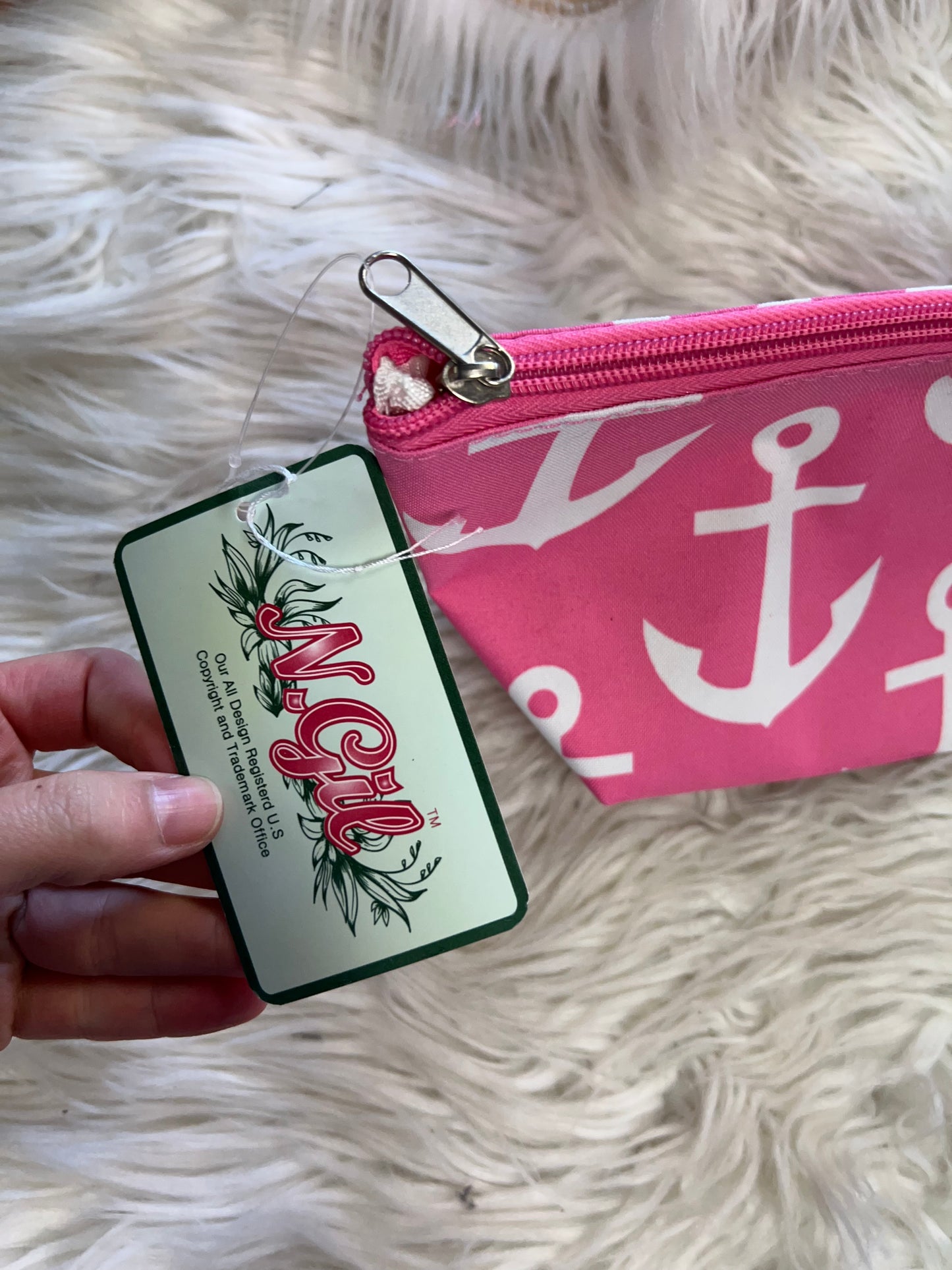 Brand new zipper bag pink anchors