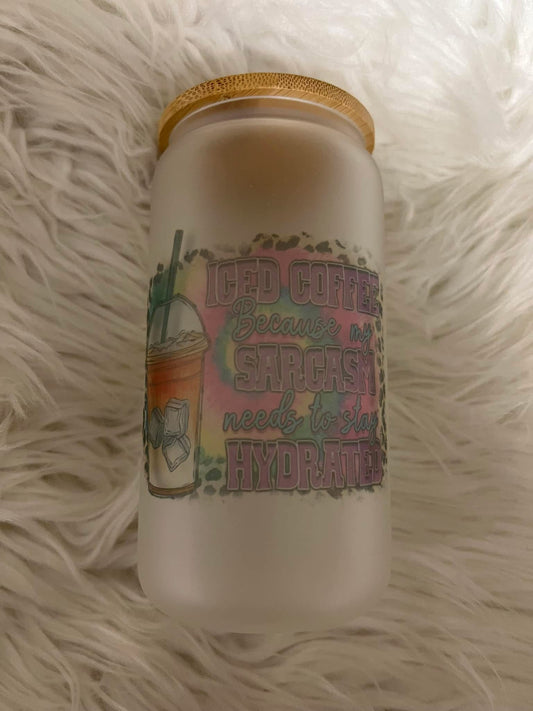 new 16 ounce glass cup with straw iced coffee