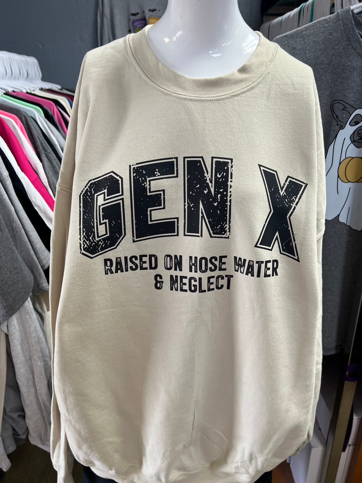 New unisex  top tan Gen X raised on hose water and neglect ￼