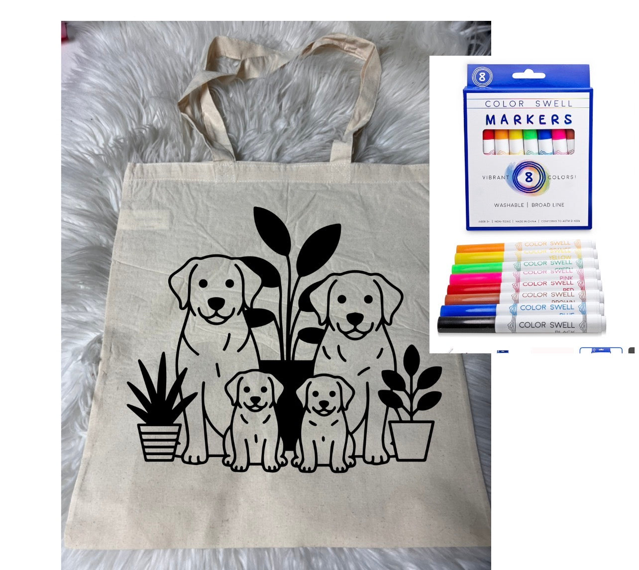 Canvas bag for drawing comes with a pack of markers