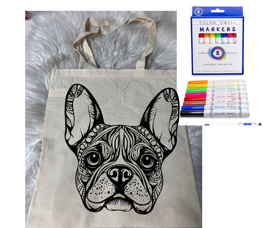 Canvas bag for drawing comes with a pack of markers dog