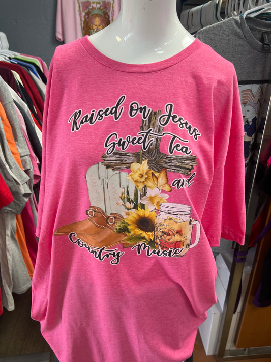 New  unisex T-shirt Gilden soft style raised on Jesus and sweet tea country music ￼