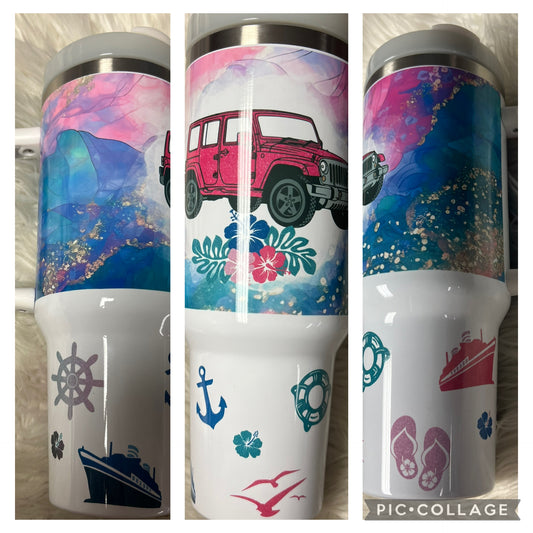 Brand new 40 ounce stainless steel Tumblr with handle beachy cruise 4 x 4