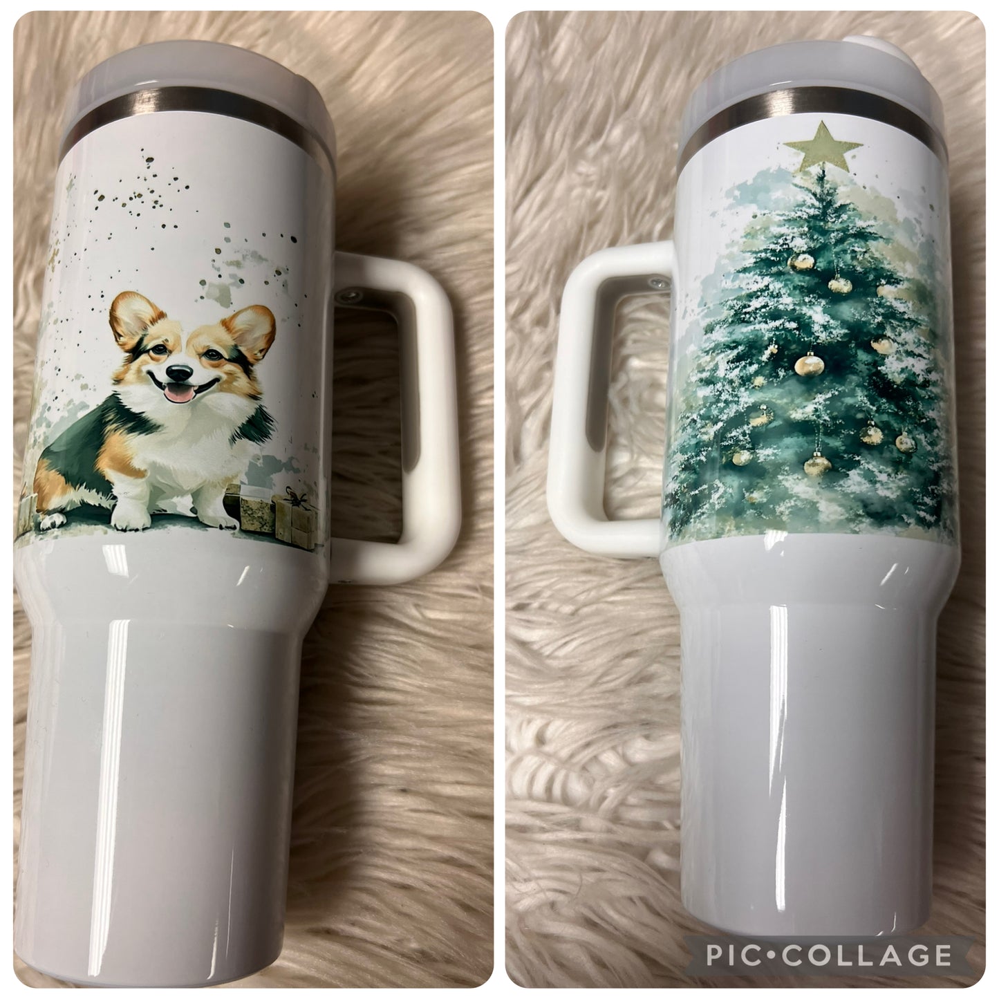 New 40 ounce stainless steel Tumblr with handle corgi Christmas  with plastic draw