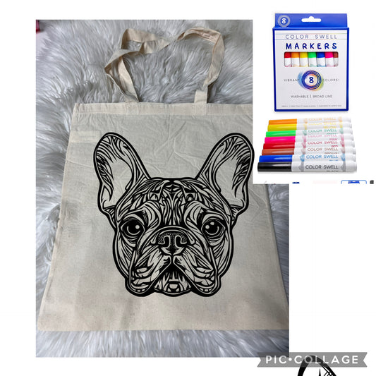 Canvas bag for drawing comes with a pack of markers dog