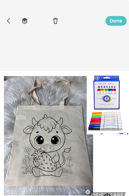 Canvas bag for drawing comes with a pack of markers